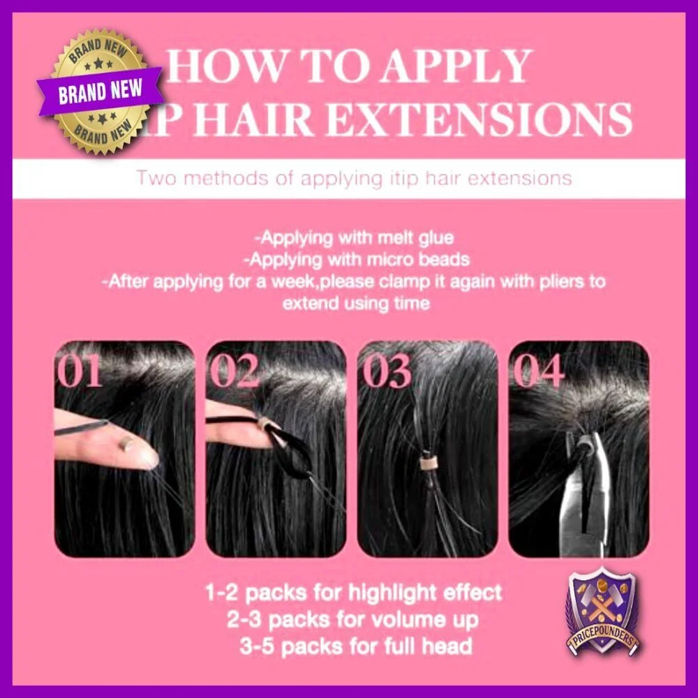 18-Inch Real Human Hair Extensions, 50g I-Tip, Heat-Resistant & Reusable